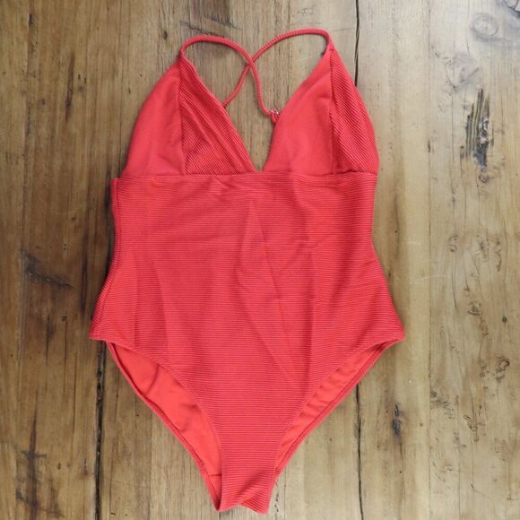 H&M RED RIBBED ONE PIECE CHEEKY SWIM SUIT WITH ADJUSTABLE STRAPS SIZE MEDIUM - Picture 1 of 8